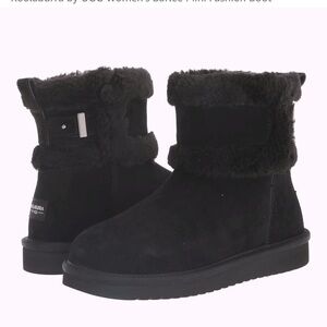 New Koolaburra By UGG Barlee Mini Boots Women's Black Suede Faux Fur Sz 10